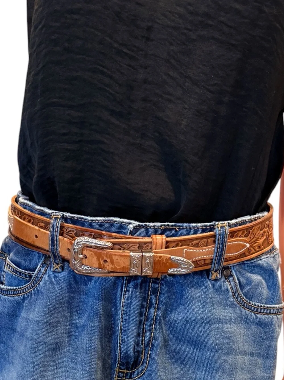 Chambers Vintage Leather Belt Hand Finished Burris Saddlery Silver Buckles 80's